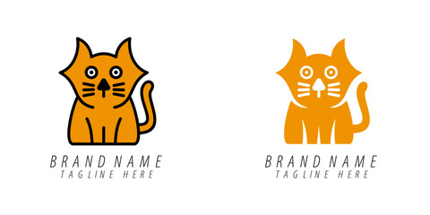 Filled and solid cute orange Cat mascot logo design