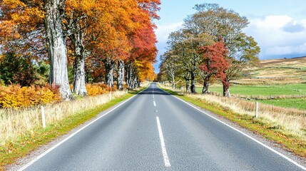 Scenic Autumn Road Surrounded by Vibrant Trees and Nature's Beauty