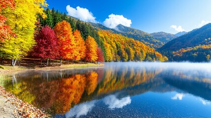 Stunning Autumn Reflections in a Serene Mountain Lake Landscape