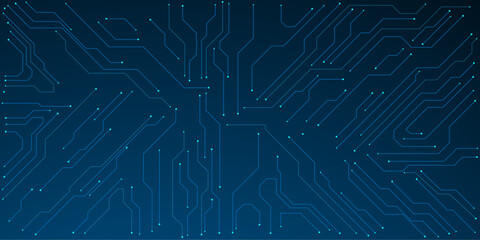 Vector technology lines circuit and dots on blue background