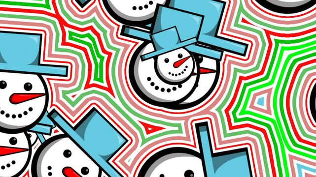 Seamless animation of illustration of icemen falling with limes wave effect. Hypnotic Christmas background.