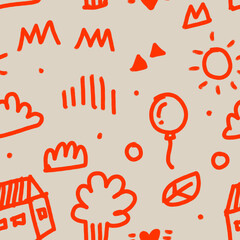 Repeat pattern, house and nature line graphics