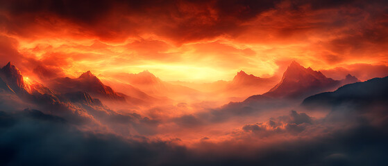 Fototapeta premium Vibrant Nature and Scenic Landscapes: Captivating Sunsets, Lush Forests, and Serene Oceans with Stunning Colors and Tranquil Atmospheres