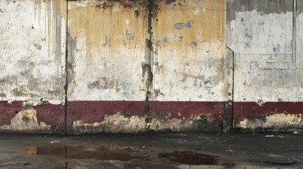 Naklejka premium Distressed Peeling Paint Texture, Weathered Wall with Red Trim, Urban Background