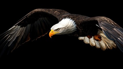 Obraz premium A majestic eagle in flight against a dark background.