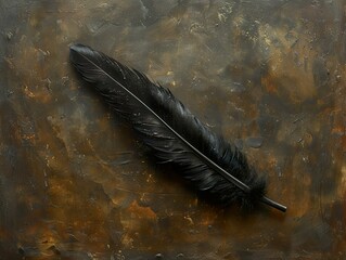 Black Feather on a Rustic Background