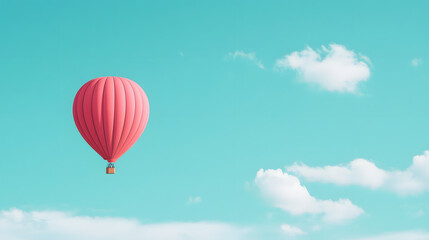 Obraz premium Pink Hot Air Balloon Soaring Through a Blue Sky with White Clouds