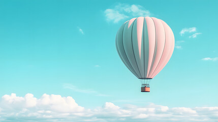 Naklejka premium White Hot Air Balloon Soaring Through Blue Sky with Clouds