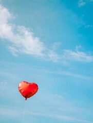 Fototapeta premium Heart Shaped Balloon Floating in Bright Blue Sky Love and Concept