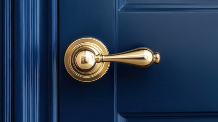 Golden Door Handle on a Deep Blue Door