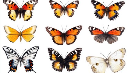 A Collection of Eight Diverse Butterflies with Intricate Wing Patterns