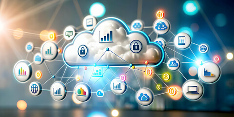 Close Up Cloud Symbols Intertwined Business Graphs Macro Image Synergy Cloud Networking Business Analytics Ample Copy Space Photo Stock Concept