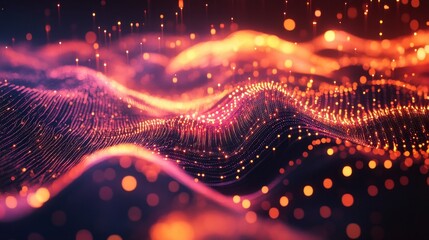 Abstract Wavy Pattern of Glowing Orange and Red Lights