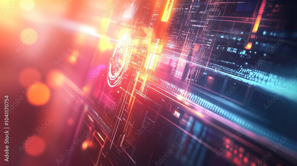 Aufkleber abstract digital interface with glowing lines and data