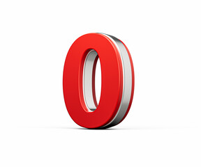 Bold Vibrant Red Number Zero Number 0 With Sleek Metallic Gleam On White Background 3D Illustration