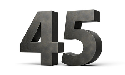 Number Forty five 45 Digit Made Of Gray Smooth Cast Iron Isolated On White Background 3d Illustration