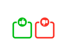 Obraz premium Simple pros and cons template with place for your content. Advantages disadvantages list template with thumbs up and down vector design and illustration. 