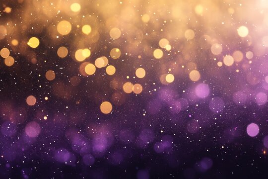 Golden and purple bokeh lights on dark background.