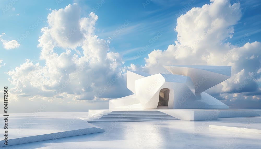 Poster abstract modern architectural structure with steps and entrance