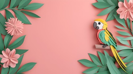 Naklejka premium Curious Child Painting with Baby Parrot on Clean Studio Backdrop