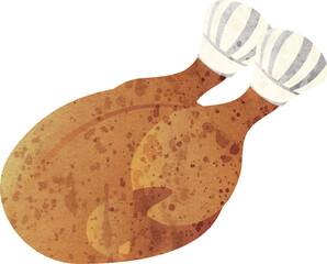 christmas　クリスマス　ローストチキン　パーティ　料理　水彩　手描き　アナログ　イラスト素材