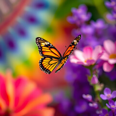 Obraz premium Butterfly flying over vibrant natures colorful patterns
