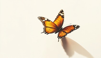 A Single Orange Butterfly with Black and White Markings Against a White Background