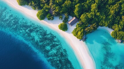 Aerial View of Turquoise Waters and Sandy Beach