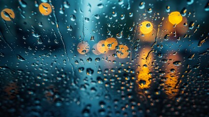 Rain Drops on Window with City Lights