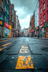 Fototapeta premium Empty Street in Urban City with Graffiti and Buildings