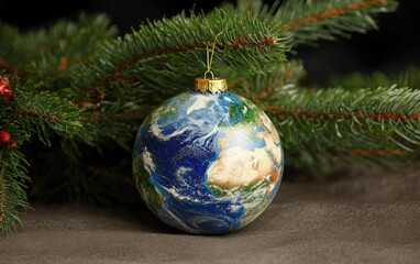 New Year's toy for the Christmas tree, a ball in the form of planet earth professional stock photo 