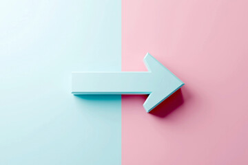 The image depicts a minimalistic sign featuring an arrow crossing two distinct colored zones, creating a visually striking contrast while conveying directionality.