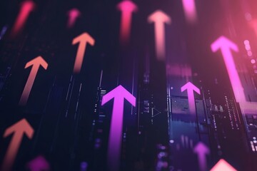 The image features strong upward arrows soaring over a backdrop of data, symbolizing growth and momentum while conveying a sense of dynamic progress and innovation.