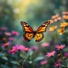 Fototapeta premium Butterfly flying over vibrant natures colorful patterns