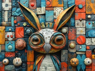 Obraz premium Colorful Ceramic Rabbit Mosaic Art Sculpture