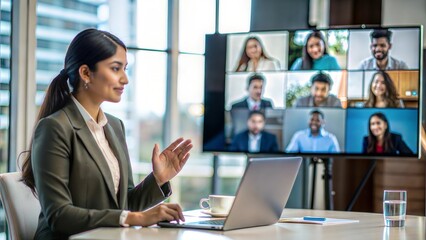 Indian Woman Leading a Virtual Presentation
