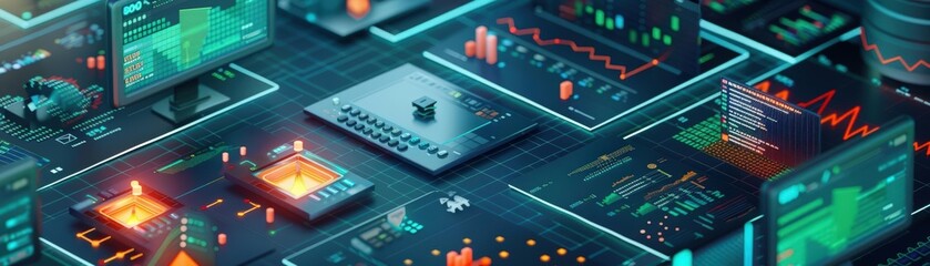 Visualize the role of technology in risk management with detailed 3D models of risk management software and analytics tools