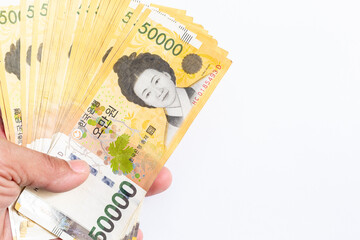 South Korean won banknotes cash money currency, South Korean won official Korean Republic won cash...