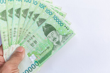 South Korean won banknotes cash money currency, South Korean won official Korean Republic won cash money official currency bills banknotes money.