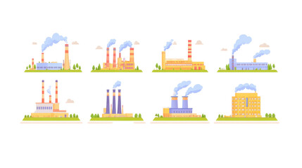 Naklejka premium Eco-friendly energy illustration: cooling towers and smoke stacks for sustainable design - transparent background png