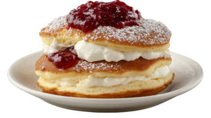 Delicious pikelets with cream and jam for culinary creations and food photography - transparent background png