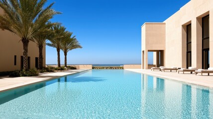 Exclusive sunny poolside oasis with pristine waters, ideal for luxurious relaxation and rejuvenation.