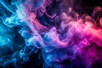 Obraz premium Colorful smoke swirling on black background with dynamic smoke texture