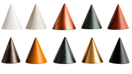 Metallic cones in abstract grid for minimalist design and technology - transparent background png