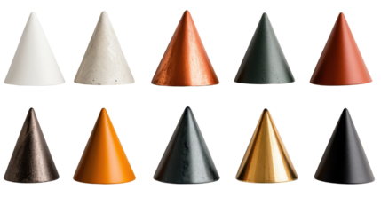 Metallic cones in abstract grid for minimalist design and technology - transparent background png