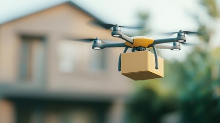 An AIpowered drone delivering a package to a smart home, symbolizing the future of logistics and delivery