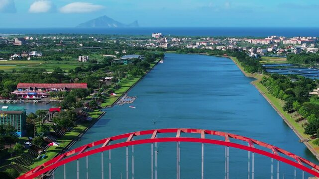 Aerial view of Dongshan River Water Park in Yilan, Taiwan