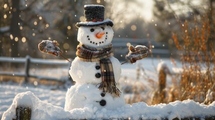Fototapeta premium Charming Classic: A Traditional Snowman with a Winter Touch
