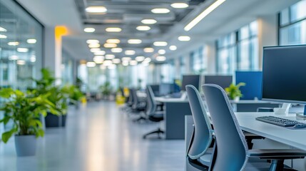 Fototapeta premium Modern Office Space with Workstations and Plants