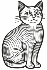 Obraz premium Cute Cat Illustration - Black and White Line Art